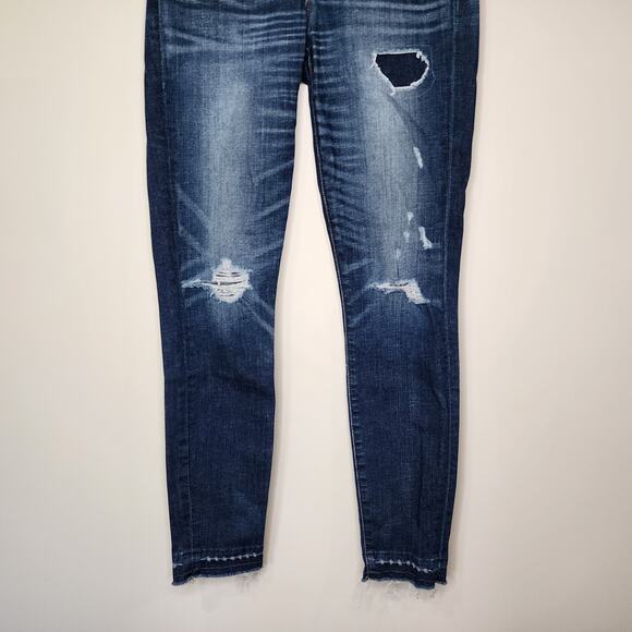 J. Crew Lookout High Rise Skinny Jeans Dark Wash Distressed Raw Hem 26 - Picture 4 of 7